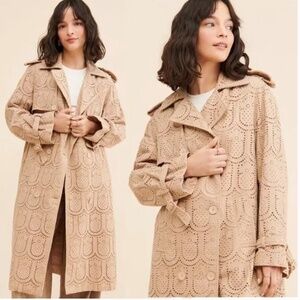 Anthropologie Farm Rio Pineapple Cotton Eyelet Trench Coat Size L